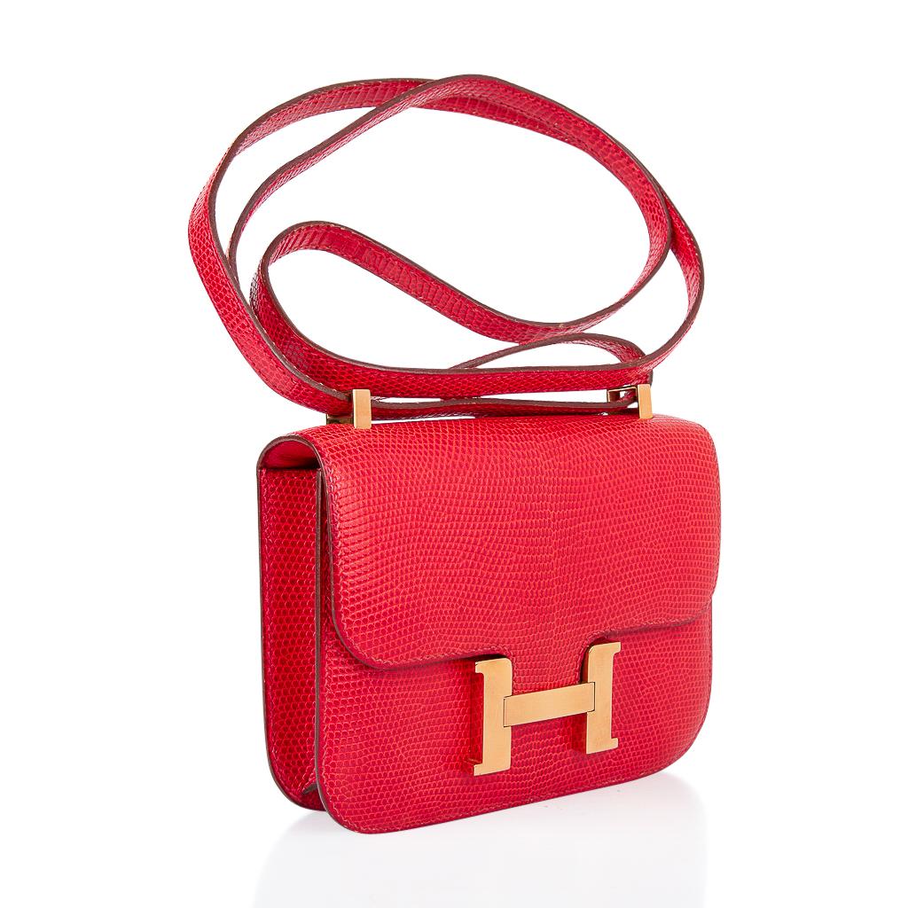 Women's Hermes Micro Constance Bag Rouge Lizard Gold Hardware Limited Edition Very Rare For Sale