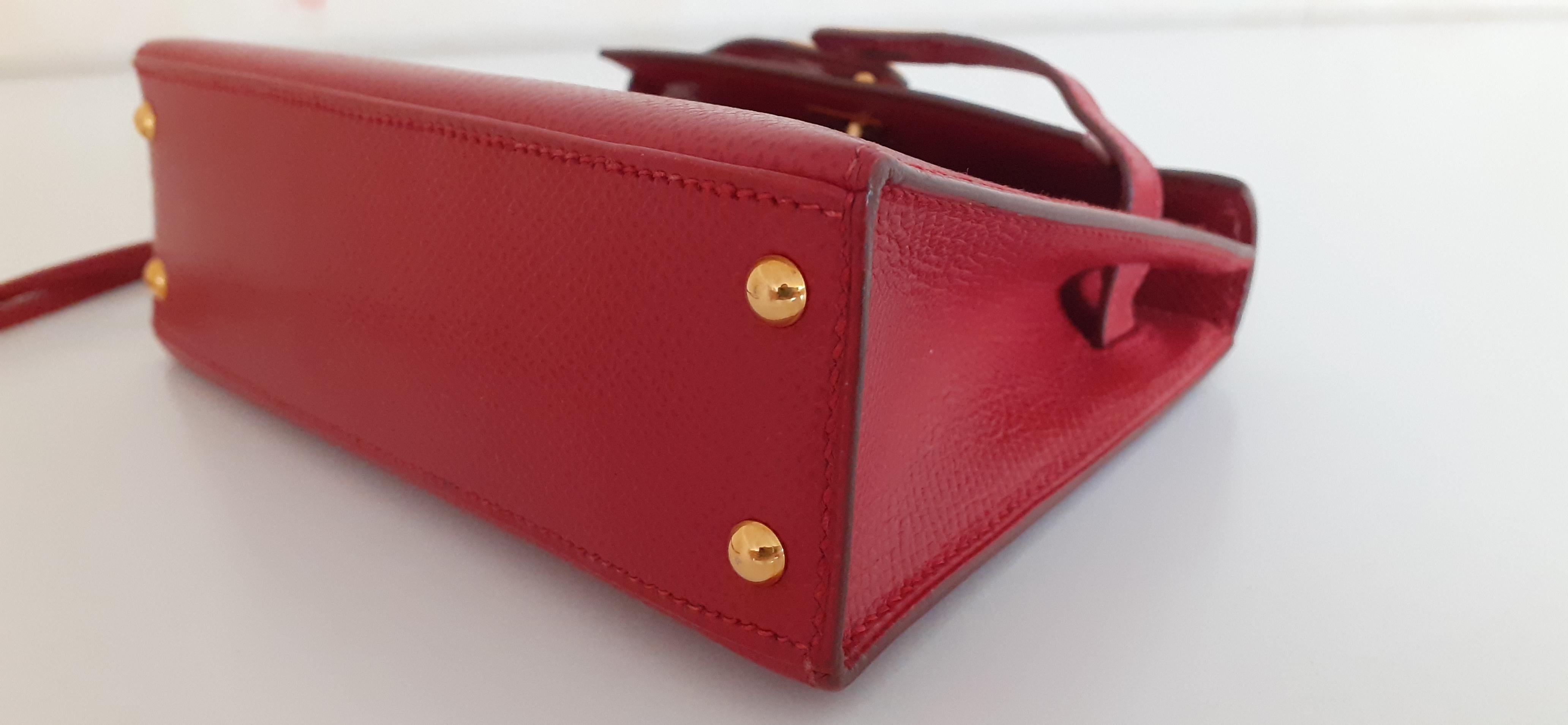 Hermès Micro Kelly 15 cm Sellier Cuir Rouge Or Hdw en vente 7