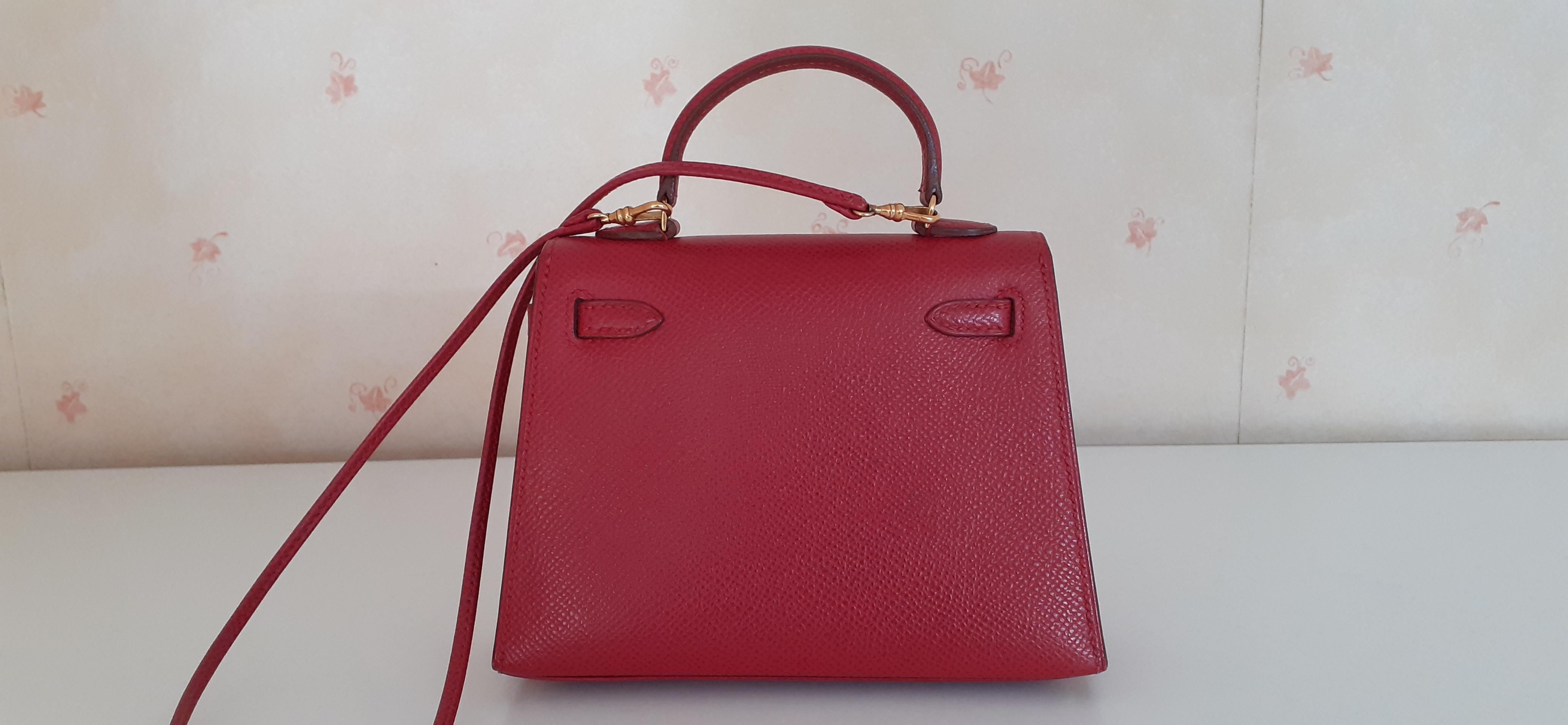 Hermès Micro Kelly 15 cm Sellier Cuir Rouge Or Hdw en vente 3