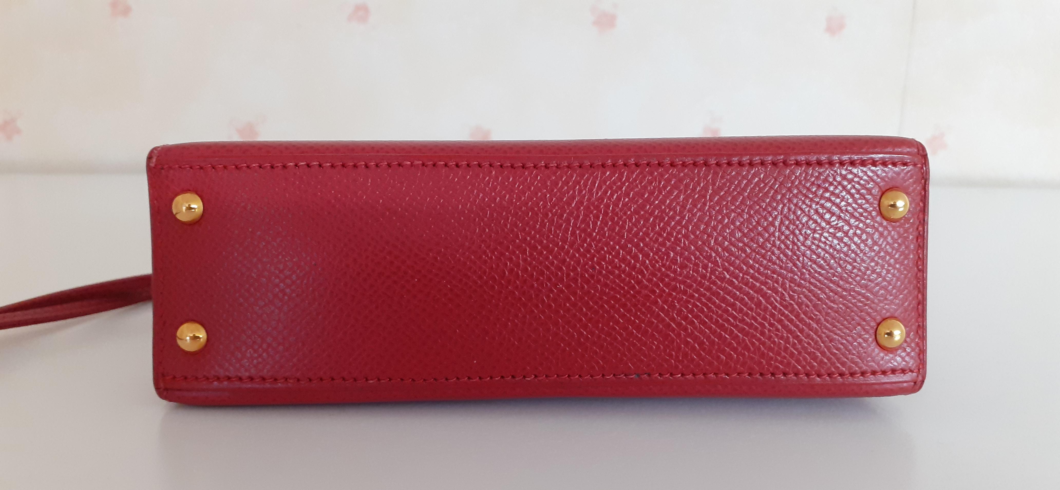 Hermès Micro Kelly 15 cm Sellier Cuir Rouge Or Hdw en vente 5