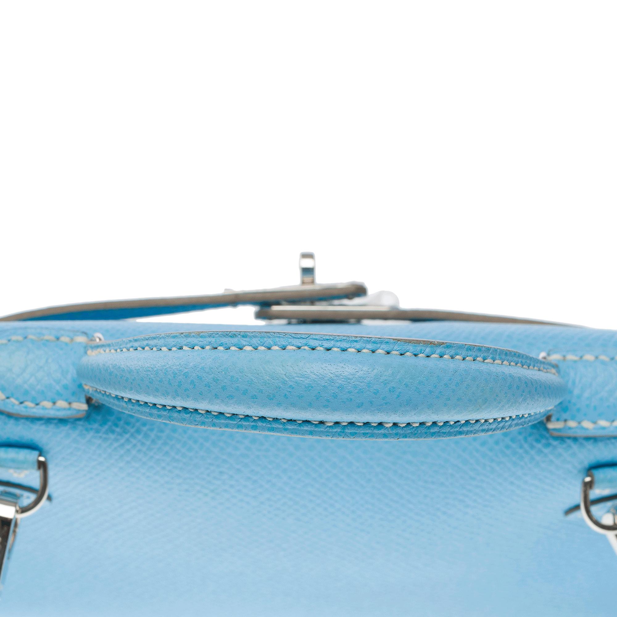 Hermès Micro Kelly 15 handbag strap in Bleu Celeste Epsom leather , PHW For Sale 5