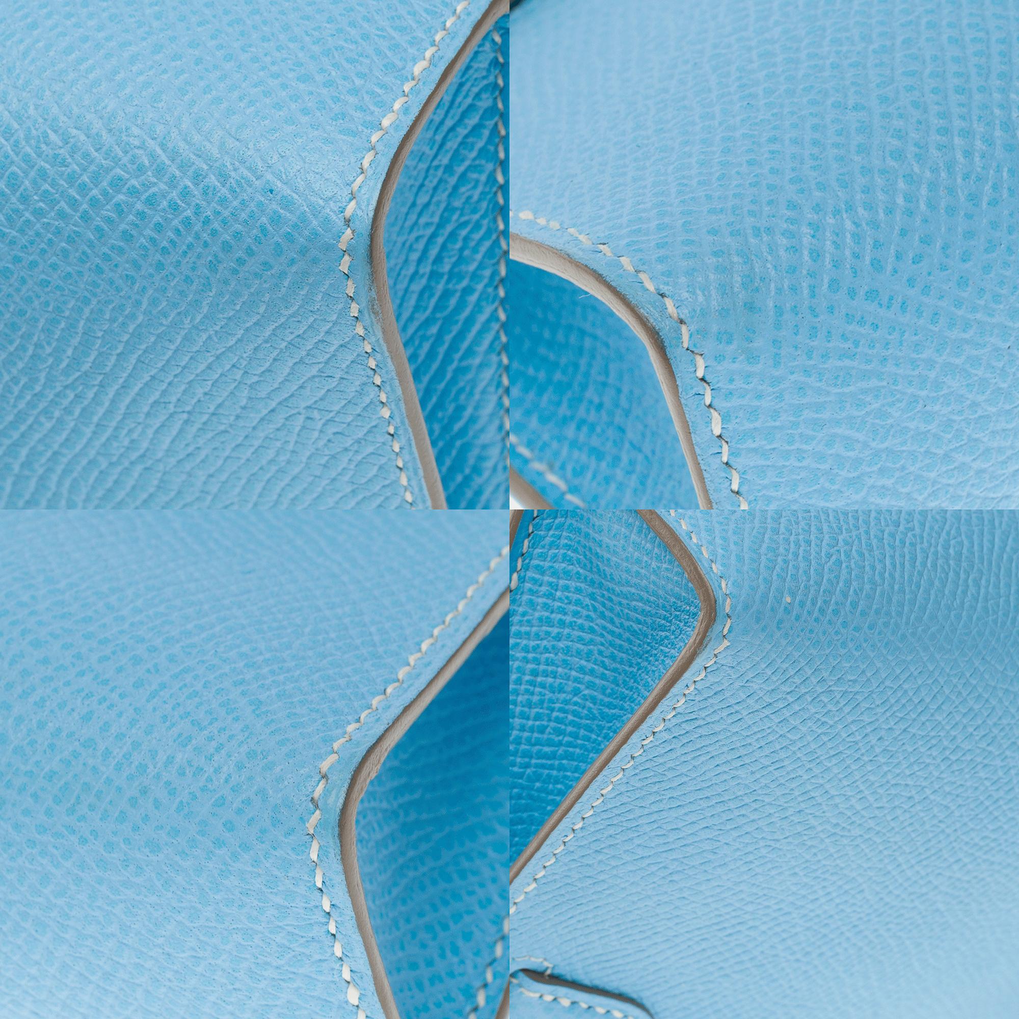 Hermès Micro Kelly 15 handbag strap in Bleu Celeste Epsom leather , PHW For Sale 7