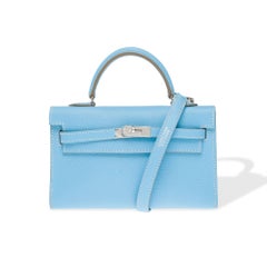 Hermès Micro Kelly 15 handbag strap in Bleu Celeste Epsom leather , PHW