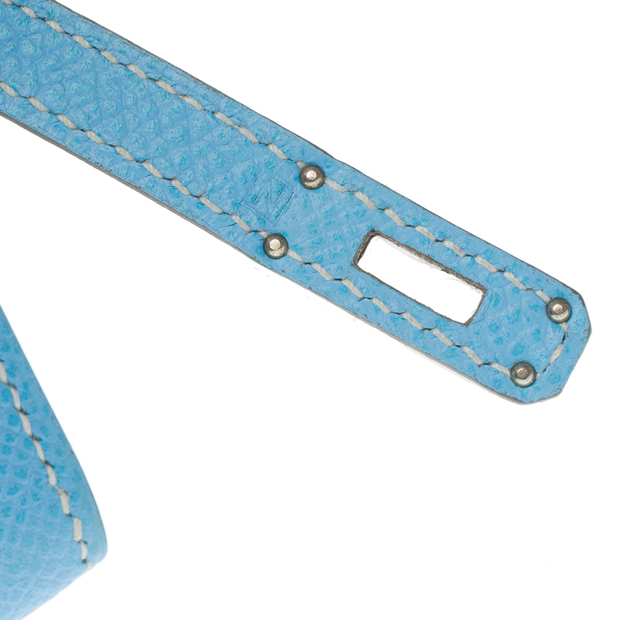 Hermès Micro Kelly 15 handbag strap in Bleu Celeste Epsom leather , PHW For Sale 3