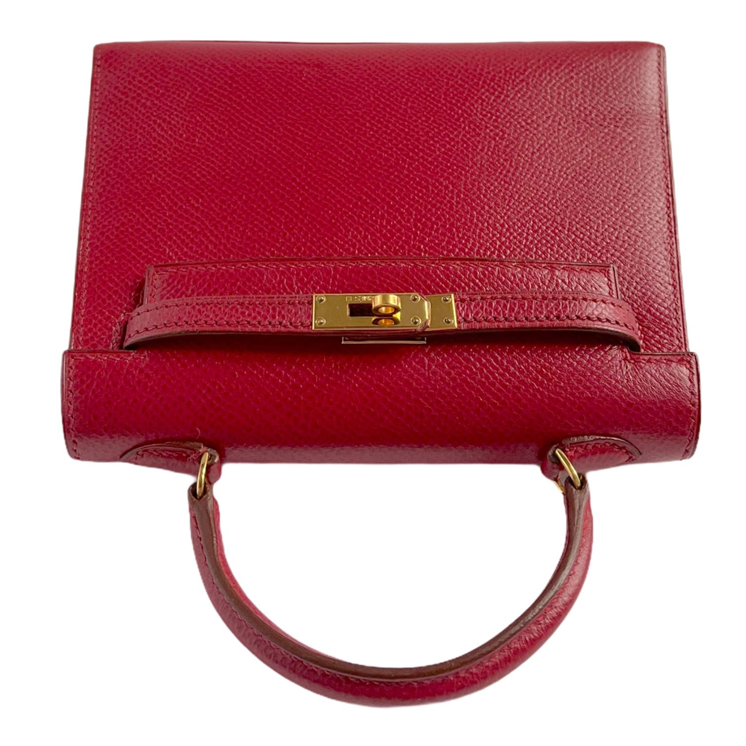 1stdibs Exclusives Hermès Micro Kelly 15cm Rouge Courchevel Gold Hardware In Excellent Condition In Sydney, New South Wales