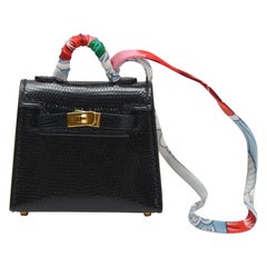  Hermes Micro Kelly Charm Black Nilo Lizard Gold Hardware  NEW 