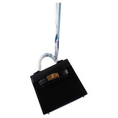 Hermès Micro Kelly Twilly Charm Black Tadelakt Leather Gold Hardware - 2020, Y