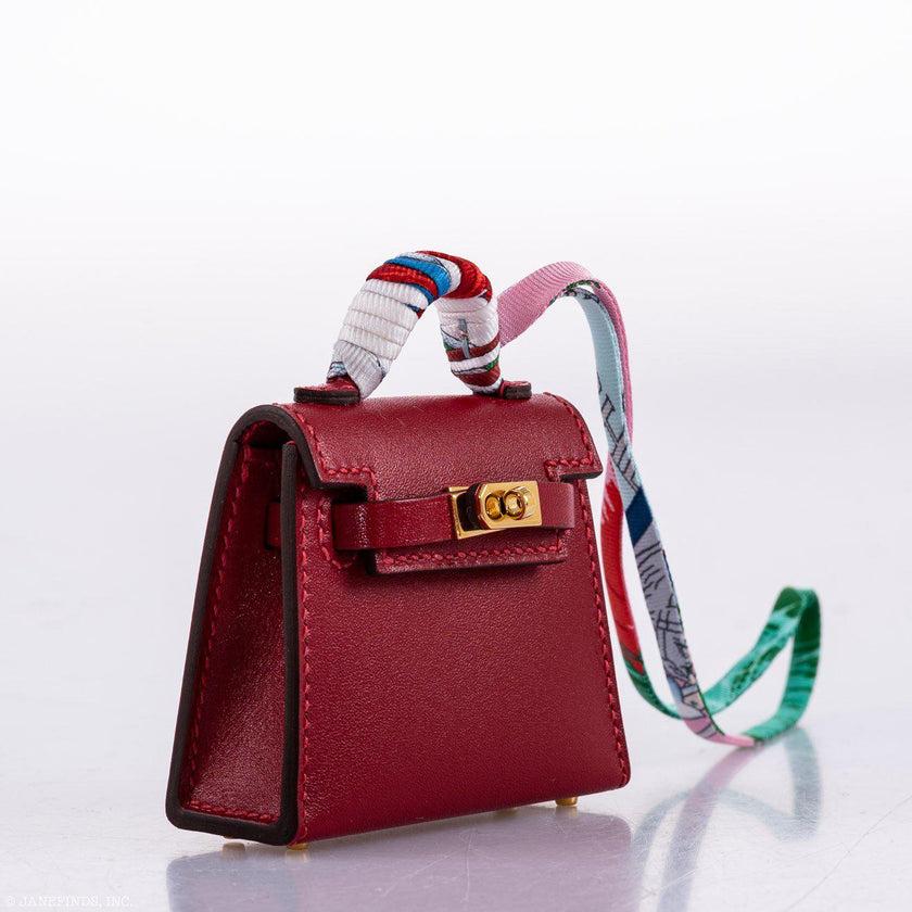 Women's Hermès Micro Kelly Twilly Charm Rouge Vif Tadelakt Leather Gold Hardware 2020, Y For Sale