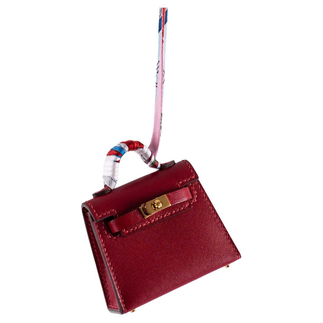 Hermès Micro Kelly Twilly Charm Rouge Vif Tadelakt Leather Gold Hardware 2020, Y For Sale