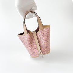 Hermes Micro Luck Daisy Picotin 14 In Chai, Rose And Blanc. Swift Leather.