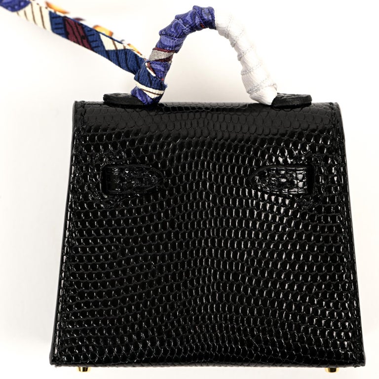 Hermès Micro Mini Kelly Twilly Charm Black Lizard GHW For Sale at 1stDibs