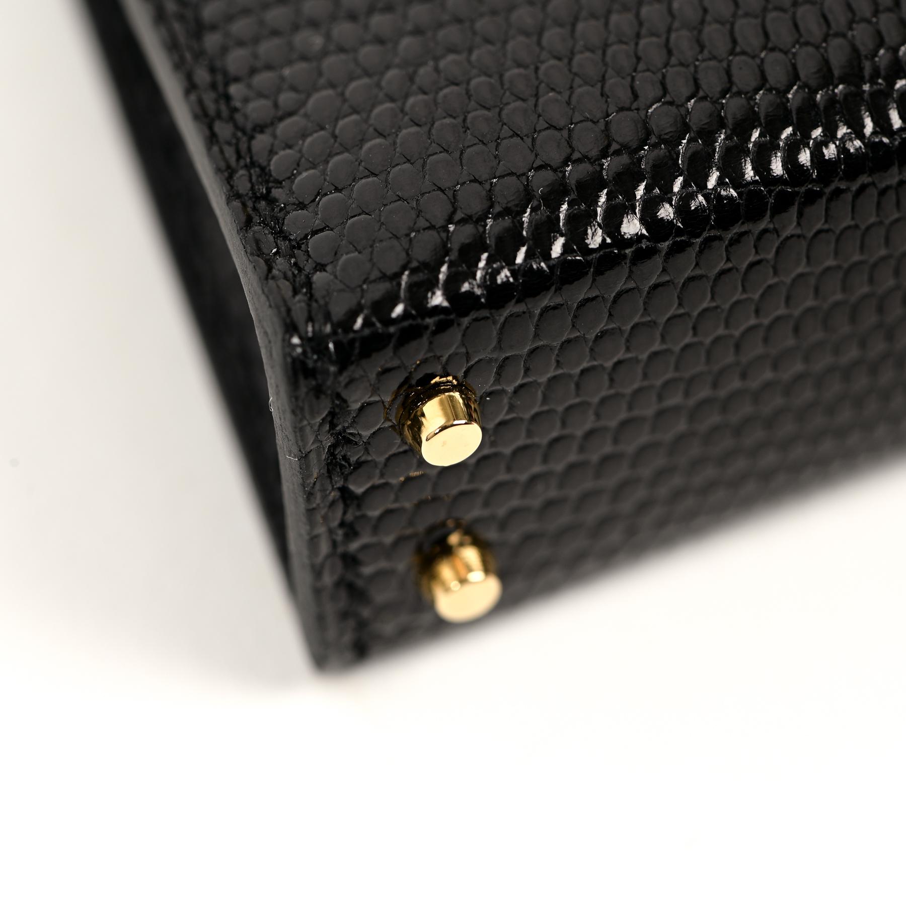 Hermès Micro Mini Kelly Twilly Charm Black Lizard GHW For Sale 1