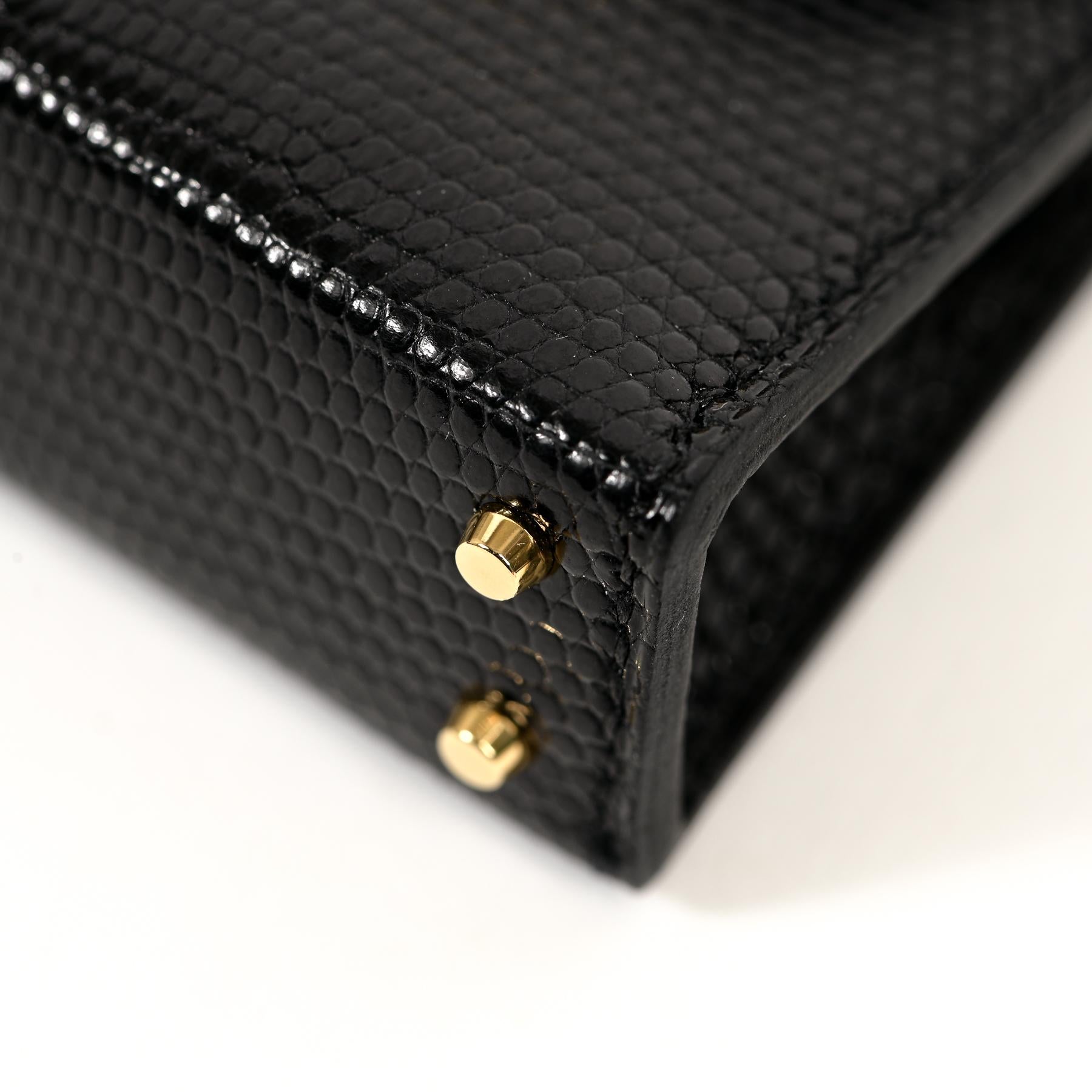 Hermès Micro Mini Kelly Twilly Charm Black Lizard GHW For Sale 2