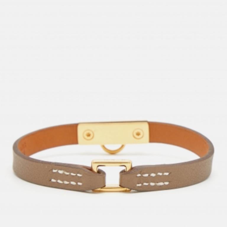 De las mujeres Hermes Micro Rivale Pulsera de cuero gris M en venta