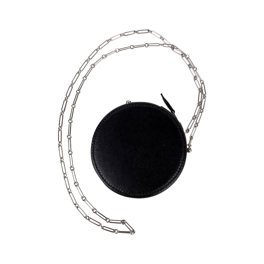 Hermes Micro Rond Veau Noir Villandry Bolso Palladium Paper Clip Chain Ltd Edtn en venta