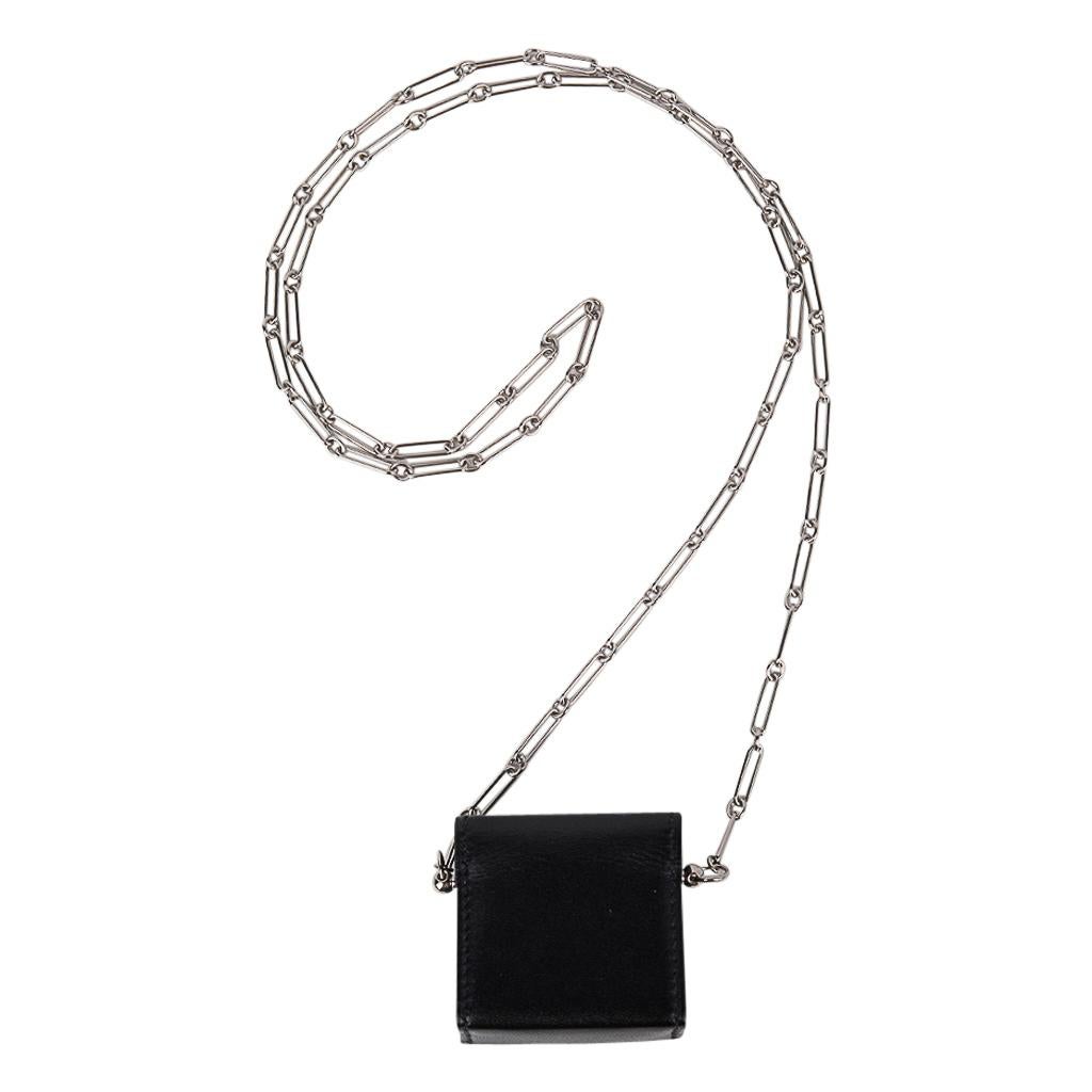 Hermes Micro Sac 46mm Villandry Noir Silver Paper Clip Chain Limited Edition For Sale 2