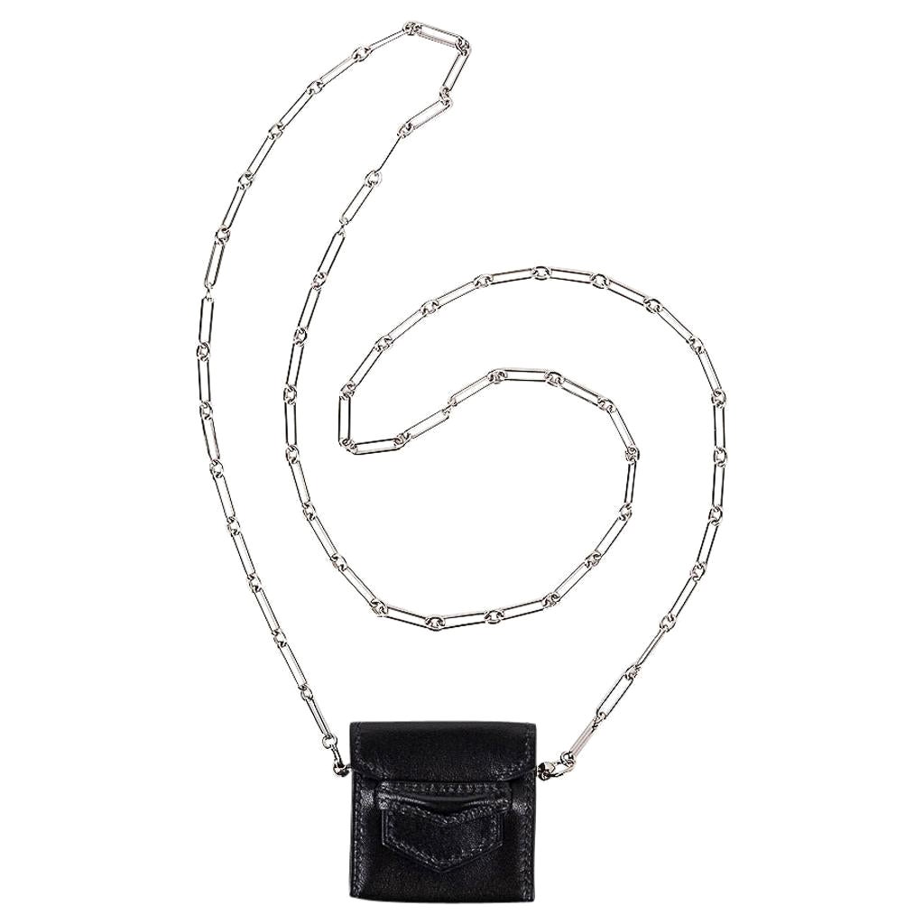 Hermes Micro Sac 46mm Villandry Noir Cadena sujetapapeles de plata Edición limitada