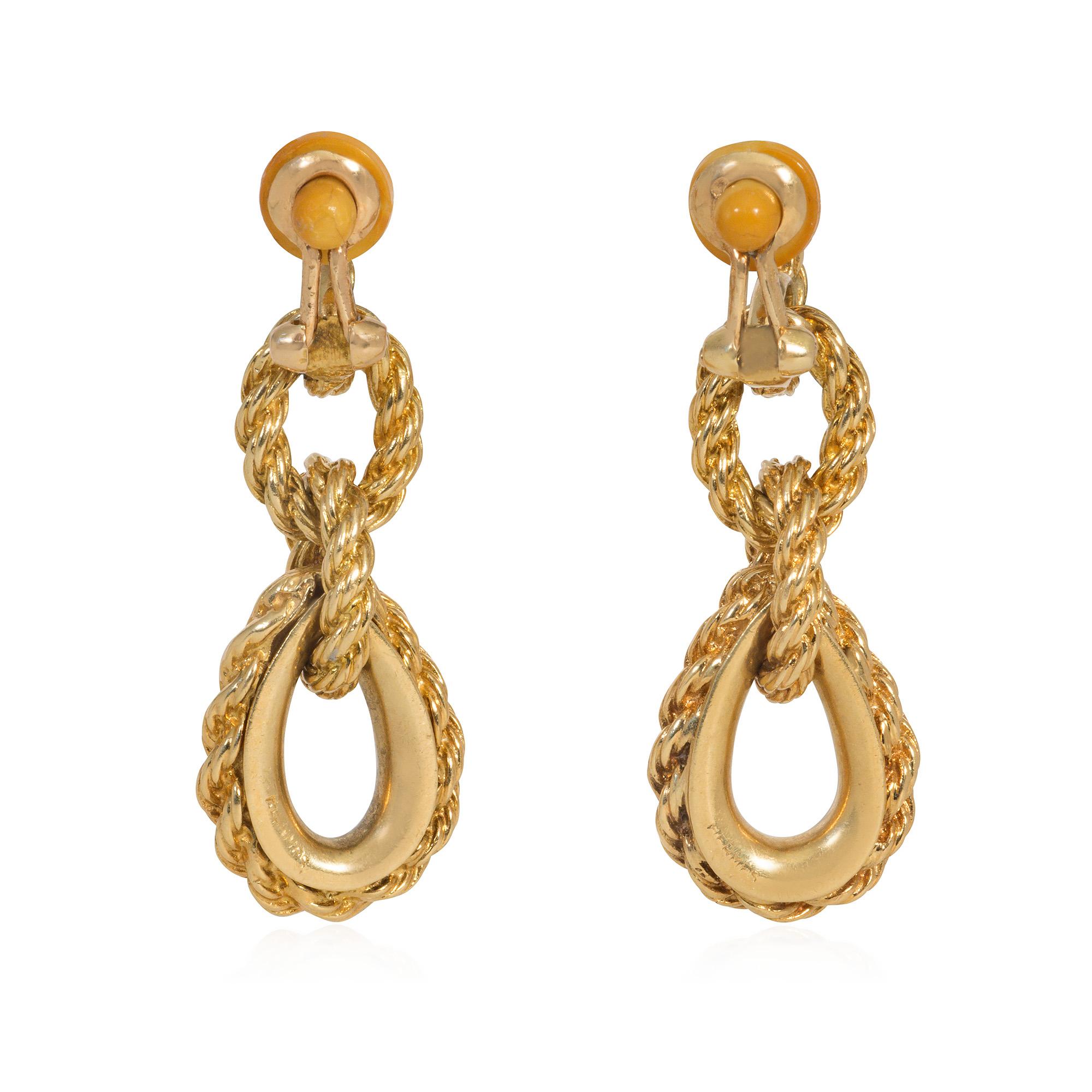 Modern Hermès Mid-Century Rope Twist Gold Pendant Earrings
