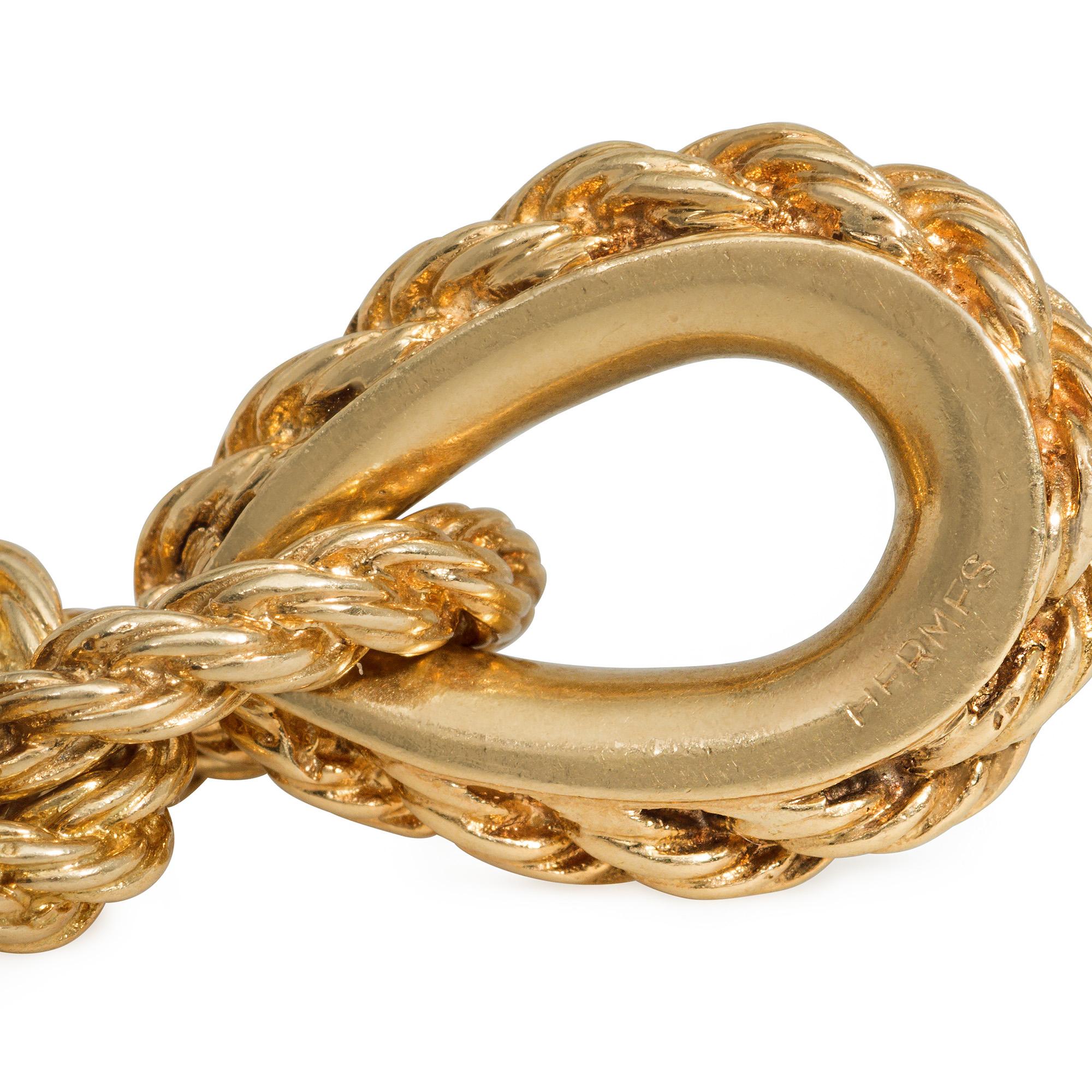 Hermès Mid-Century Rope Twist Gold Pendant Earrings In Good Condition In New York, NY