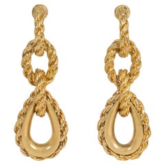 Hermès Mid-Century Rope Twist Gold Pendant Earrings