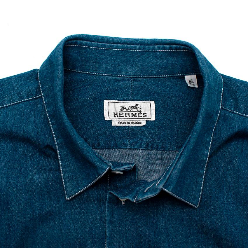 Blue Hermes Mid-Wash Cotton Denim Contrast Stitch Shirt For Sale