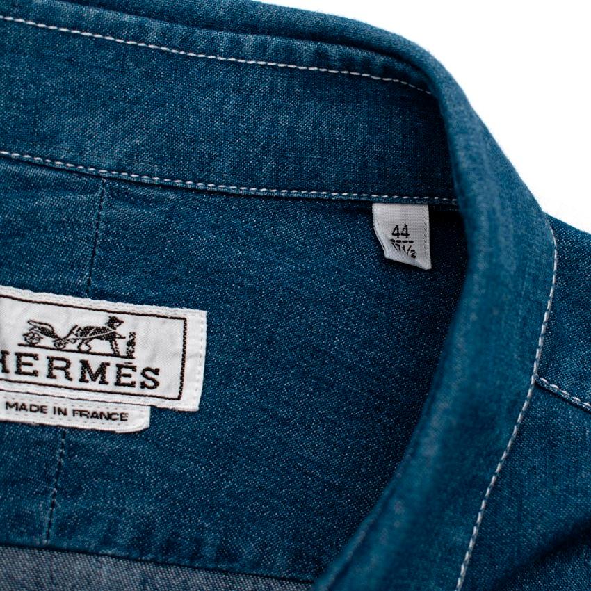 Hermes Mid-Wash Cotton Denim Contrast Stitch Shirt In Excellent Condition For Sale In London, GB