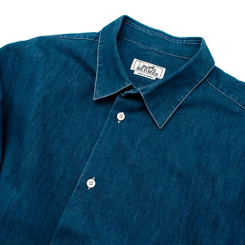 Men's Hermes Mid-Wash Cotton Denim Contrast Stitch Shirt For Sale