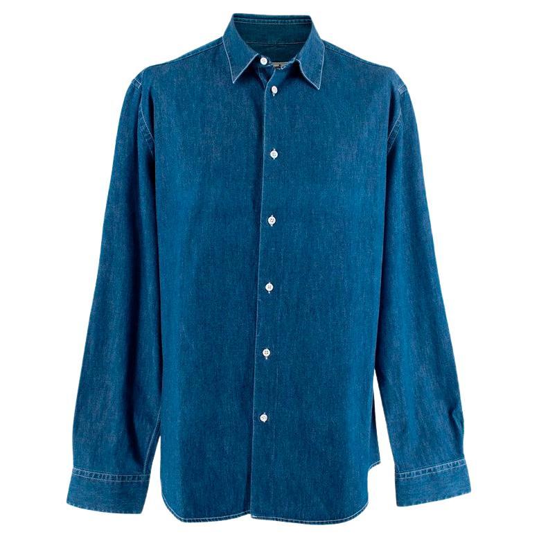 Hermes Mid-Wash Cotton Denim Contrast Stitch Shirt For Sale