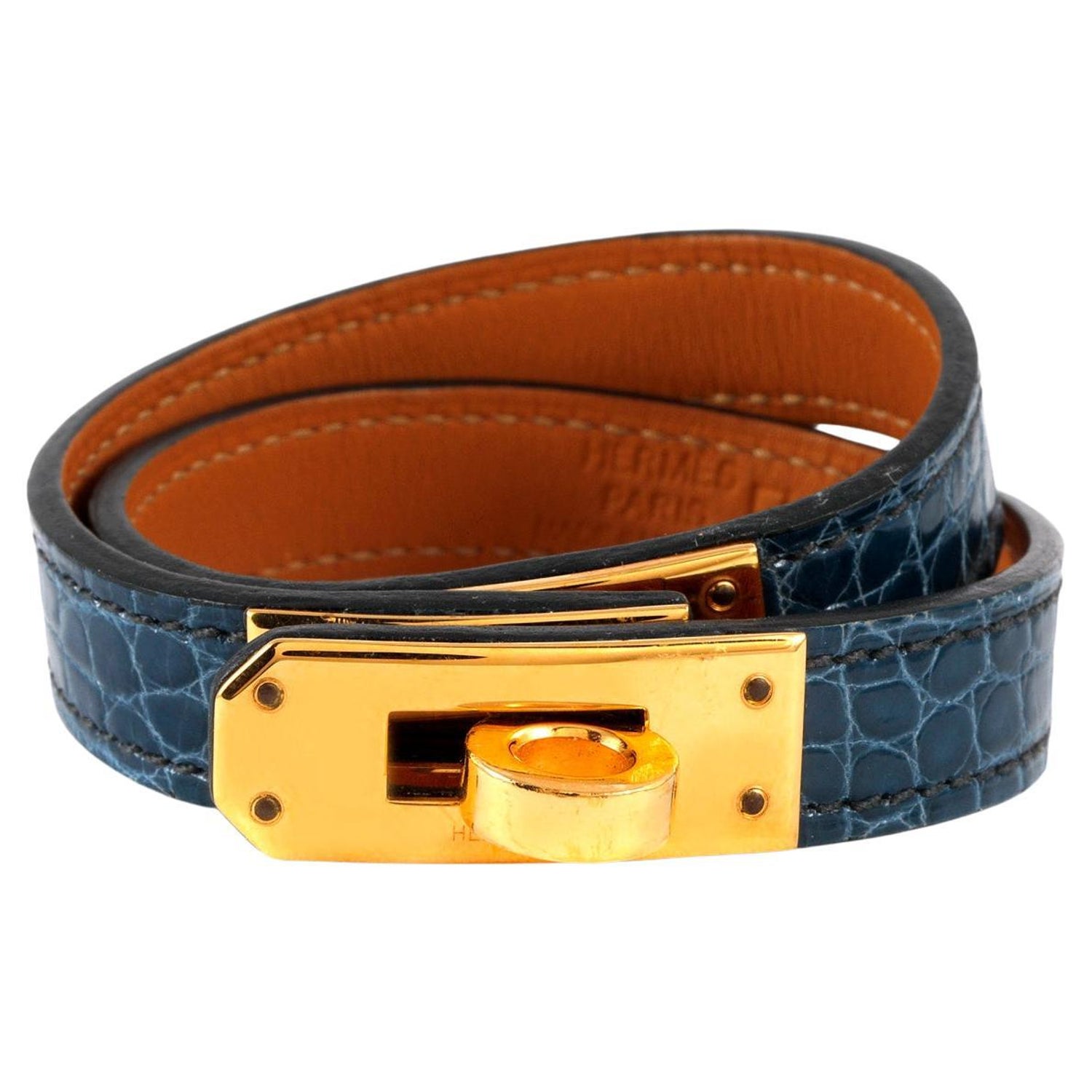 Auth Hermes Biapi Double Tour Leather Bracelet So Black T6(171581