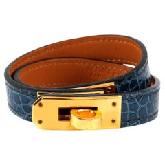 Hermès - Bracelet double tour en alligator bleu nuit 