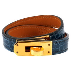 Hermès Mitternachtsblau Alligator Double Tour Armband 