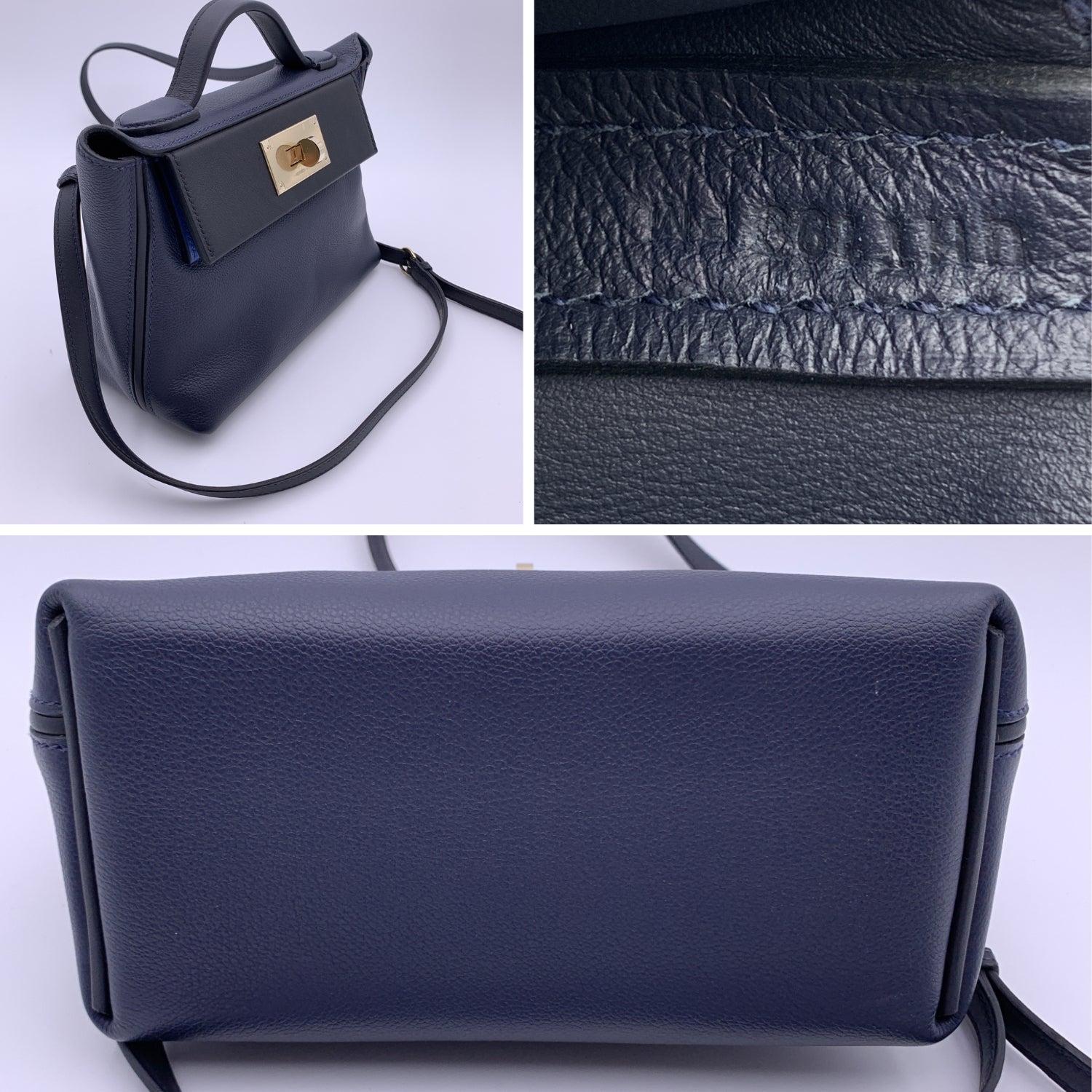 Women's Hermes Midnight Blue Black Leather 24/24 Handbag with Strap 21 cm