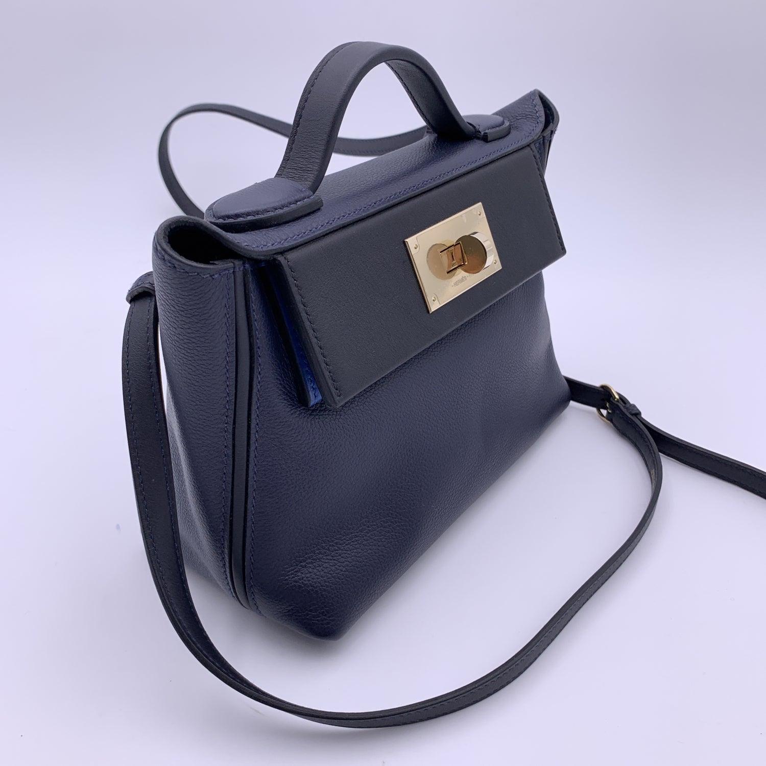 Hermes Midnight Blue Black Leather 24/24 Handbag with Strap 21 cm 3