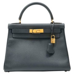 Hermès Midnight Blue Epsom Leather 28 cm Kelly with Gold Hardware