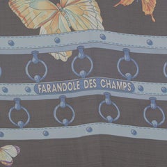 HERMES midnight blue FARANDOLE DES CHAMPS 140 MOUSSELINE silk Shawl Scarf