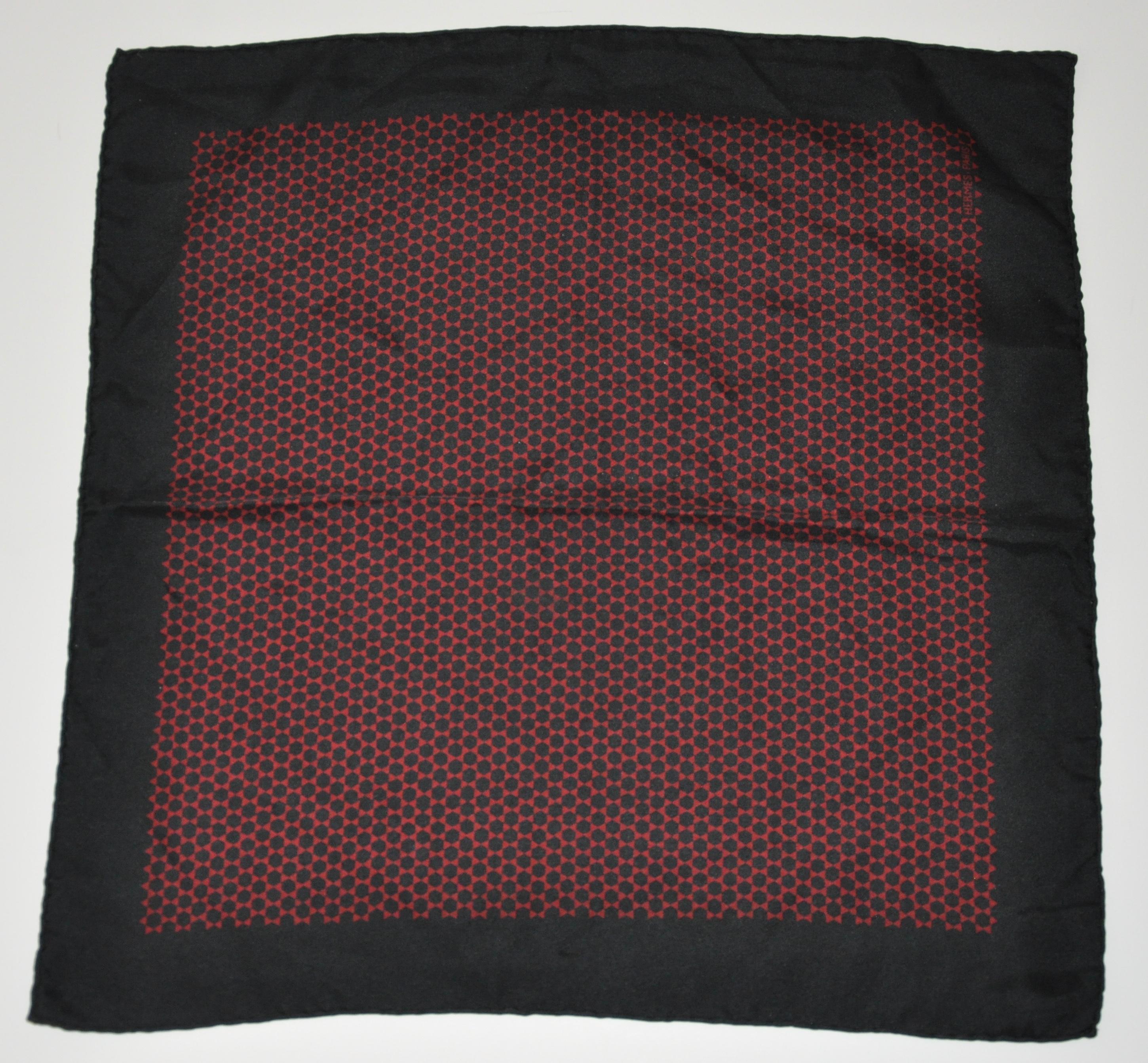 Women's or Men's Hermes Midnight Navy with Geometric Center Classic Silk Men's Handkerchief For Sale