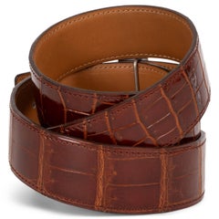 HERMES Miel brown SHINY CROCODILE 32MM H Buckle Belt 85