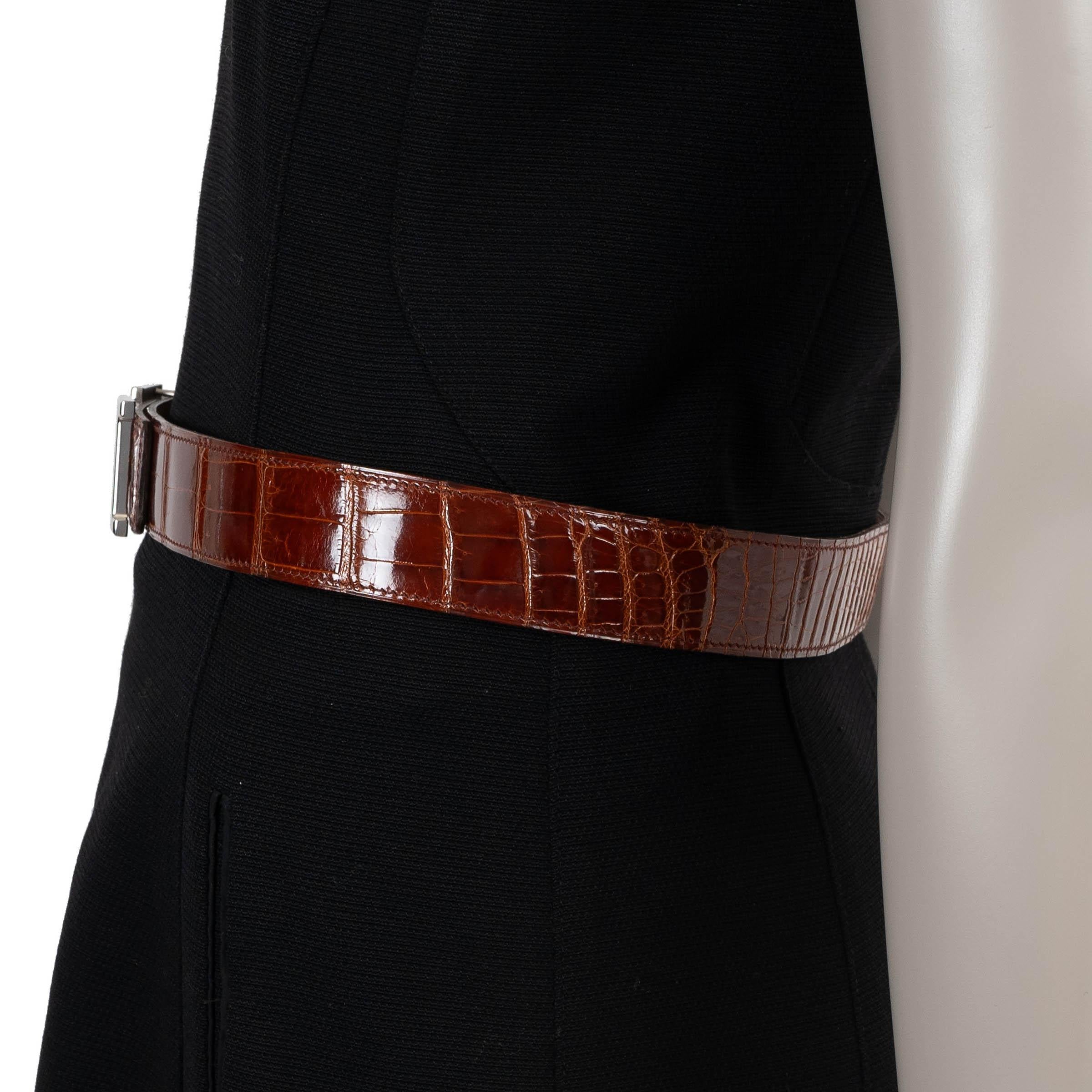 HERMES Miel marrón CROCODILO BRILLANTE 32MM H Hebilla Cinturón 85 en Excelente estado para la venta en Zürich, CH