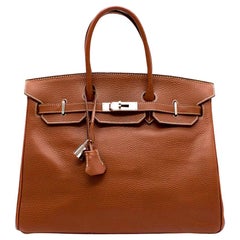 Hermes Miel Clemence Leather Birkin Bag 35cm