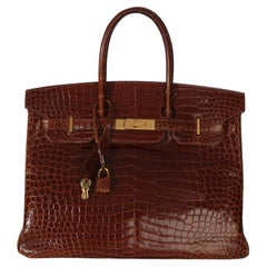 Hermès Miel Porosus Crocodile Birkin 35 GHW