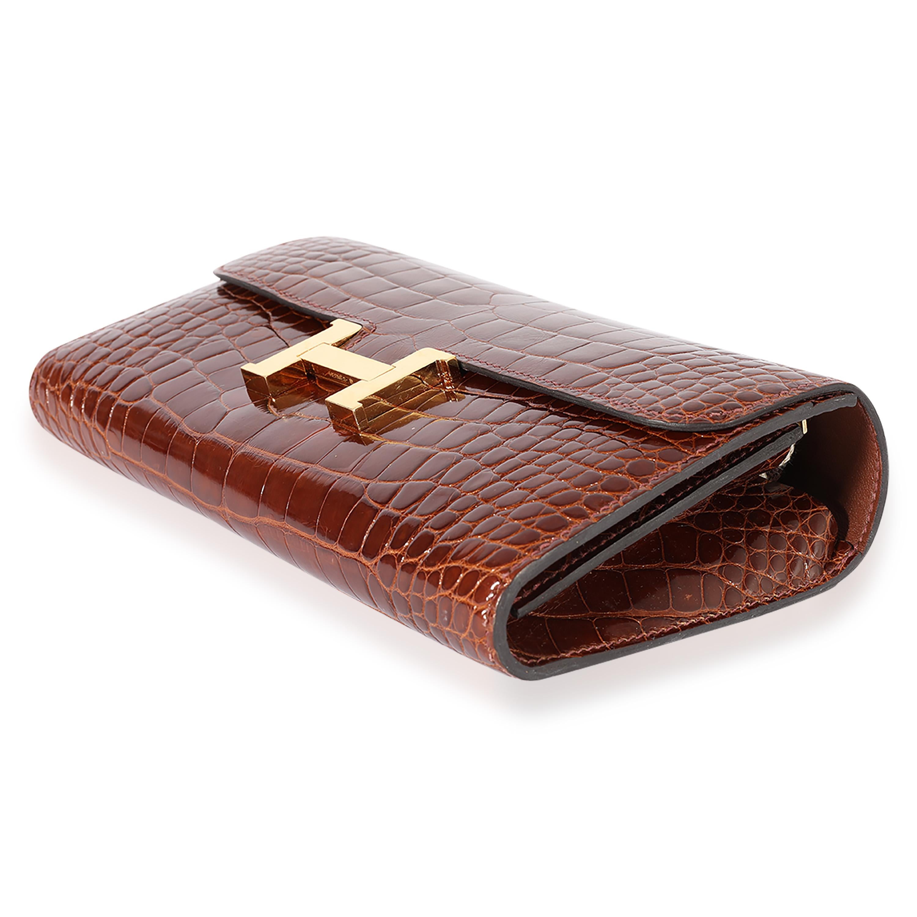 Women's Hermès Miel Shiny Alligator Constance Wallet GHW