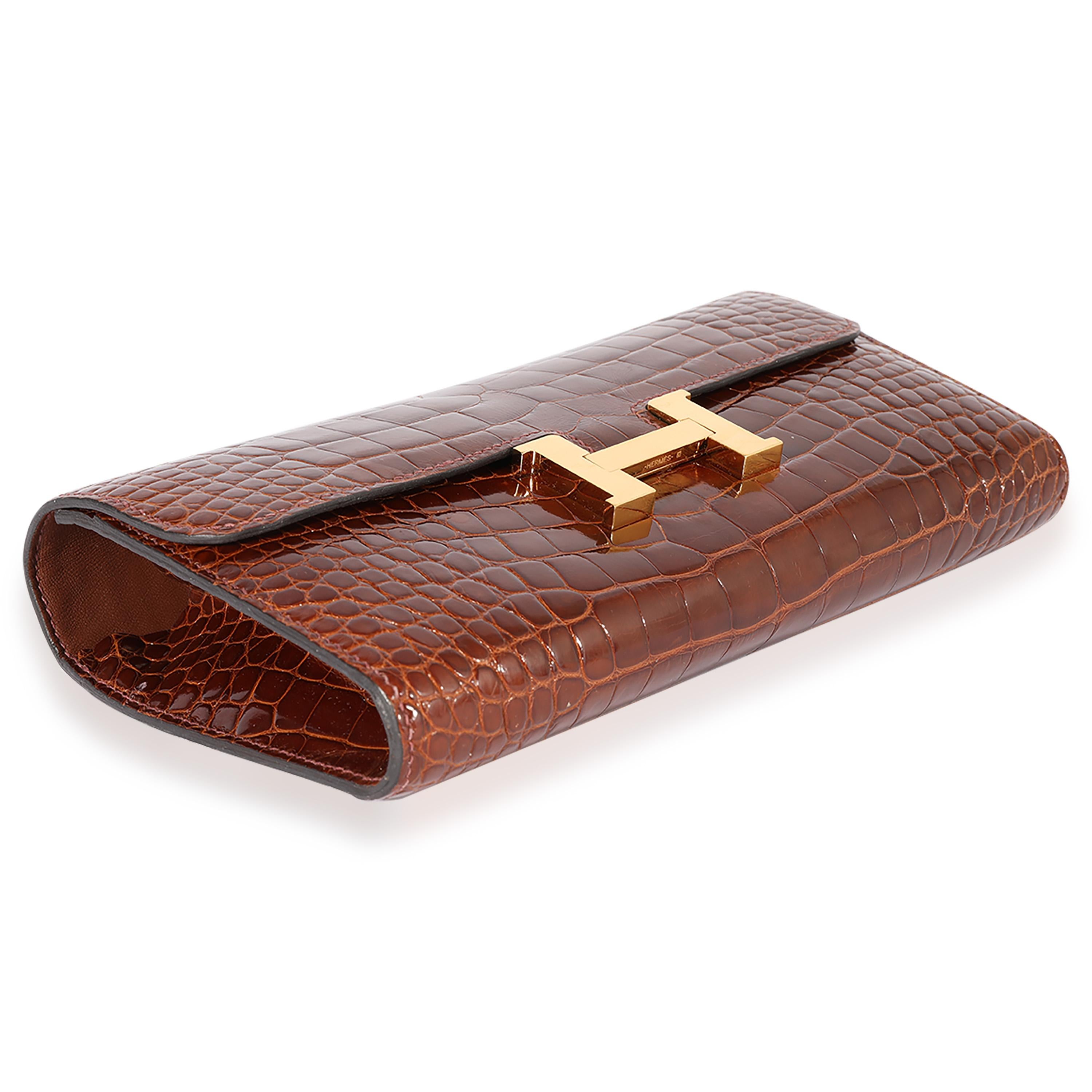 Hermès Miel Shiny Alligator Constance Wallet GHW 1