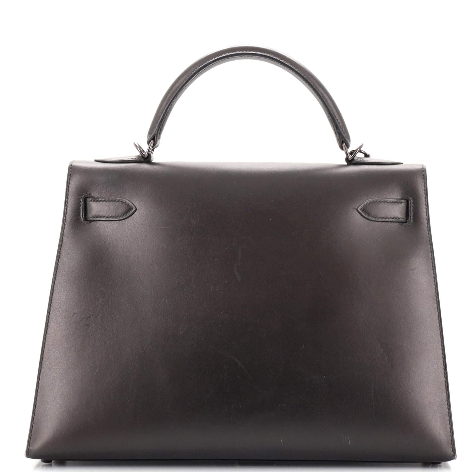 Women's or Men's Hermes Millennium Moonlight Kelly Handbag Black Box with Ruthenium Hardware 32