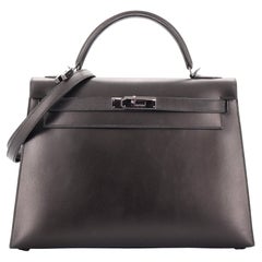 Hermes Millennium Moonlight Kelly Handbag Black Box with Ruthenium Hardware 32