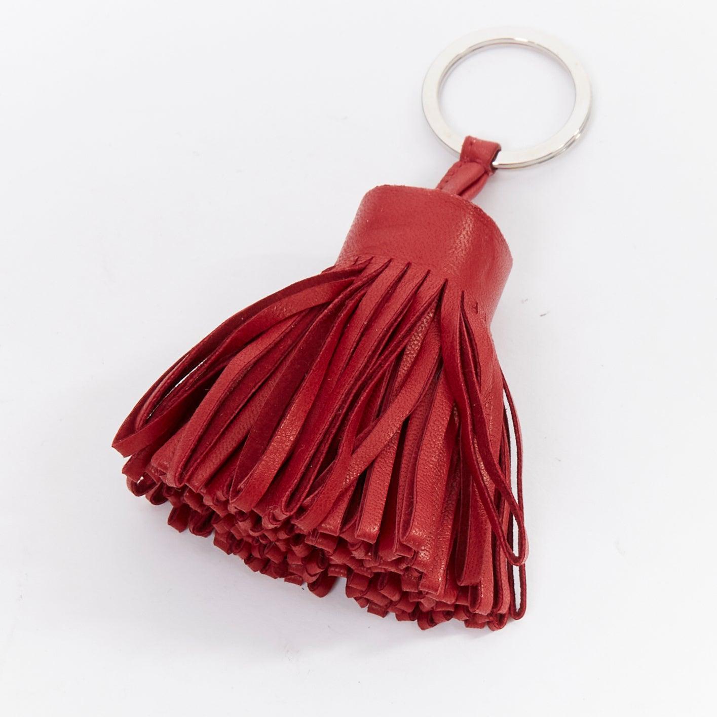 Red HERMES Milo Carmen red leather tassel silver ring bag charm