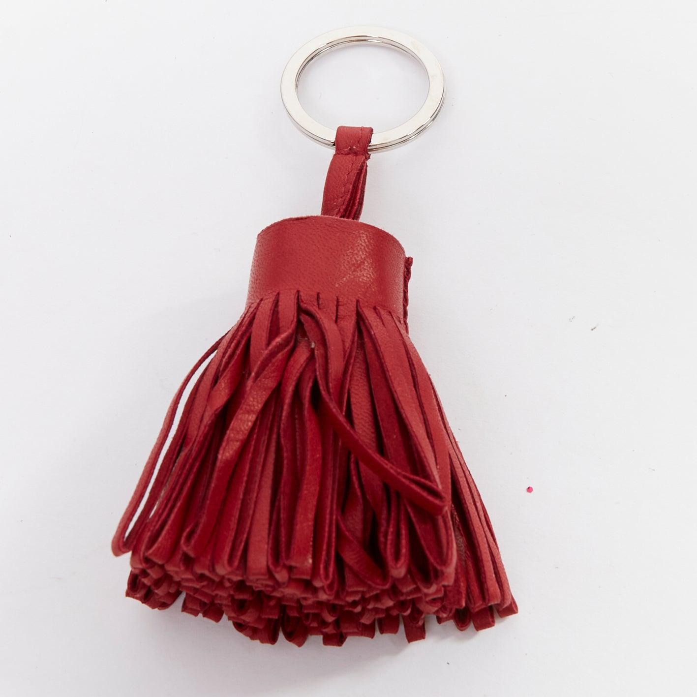 HERMES Milo Carmen red leather tassel silver ring bag charm In Fair Condition In Hong Kong, NT