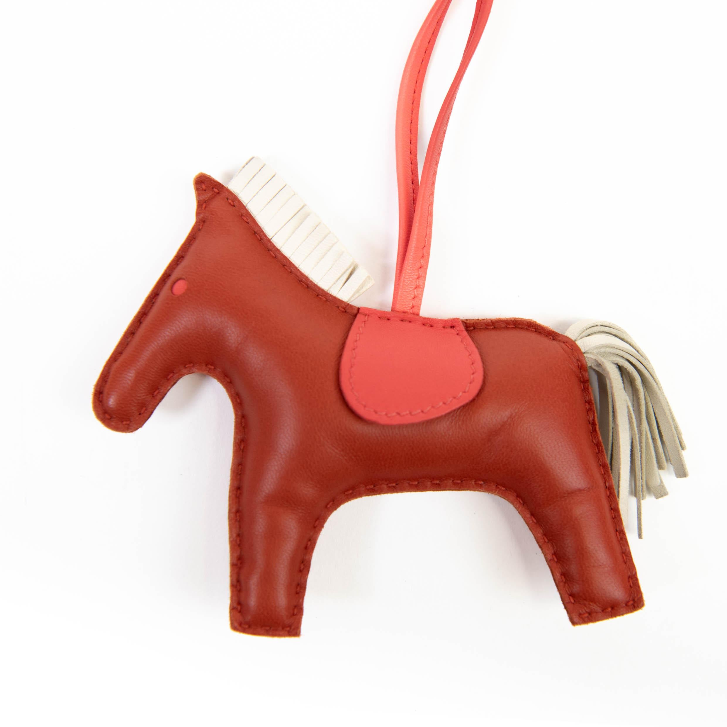 Gray Hermes Milo Cornaline Craie Rose Texas Lambskin Grigri Rodeo Horse Bag Charm PM For Sale