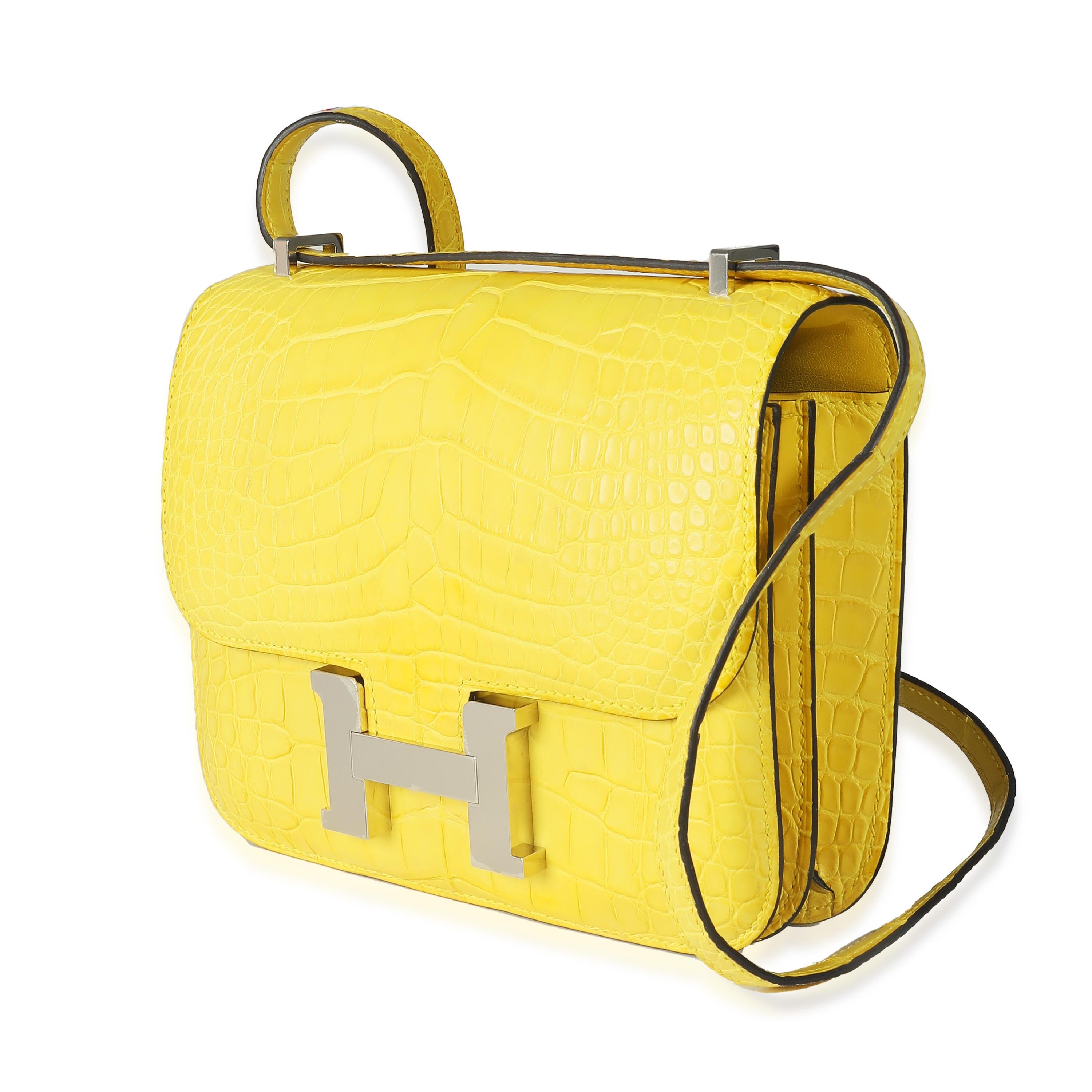 Yellow Hermès Mimosa Matte Mississippiensis Alligator Mini Constance III PHW