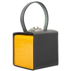 Hermès Minaudière Petit H Box Bag, Gray, Saphir, Ambre Porosus Crocodile