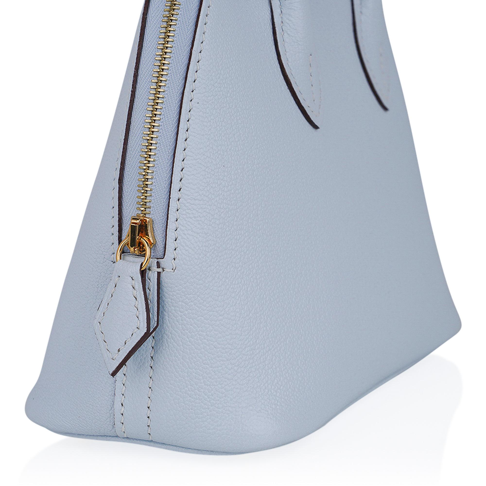 Women's Hermes Mini Bolide 1923 Bleu Brume 25 Bag Evercolor Leather Gold Hardware 